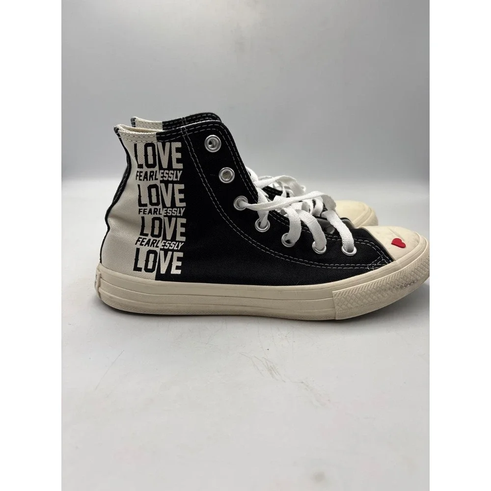 Converse Love Fearlessly Yourself First Black White Red‎ Heart, Kids Unisex Sz 2